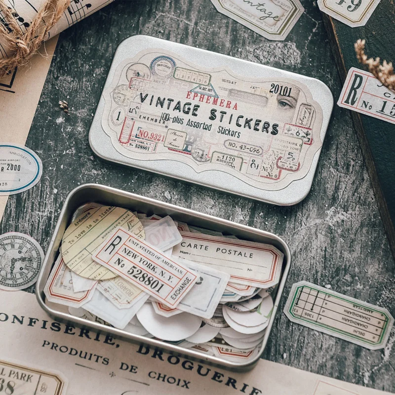 

Retro Handmade Hand Account Decoration Sticker Metal Box Phrase Label Vintage Journal Journal Ephemera DIY Album Scrapbooking