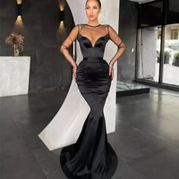 sparkly black long sleeve mermaid prom dresses 2021 sheer o neck sequined floor length formal party evening gown satin sexy