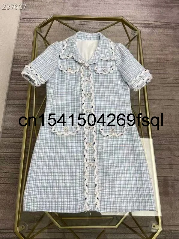 

Женское однобортное платье мини, дизайнерское модельное элегантное клетчатое платье с коротким рукавом, осень 2021