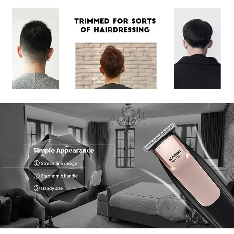Kemei KM - 3202 USB Rechargeable Electric Hair Clipper Trimmer for Styling Haircut Home Barber Salon 4XFB |