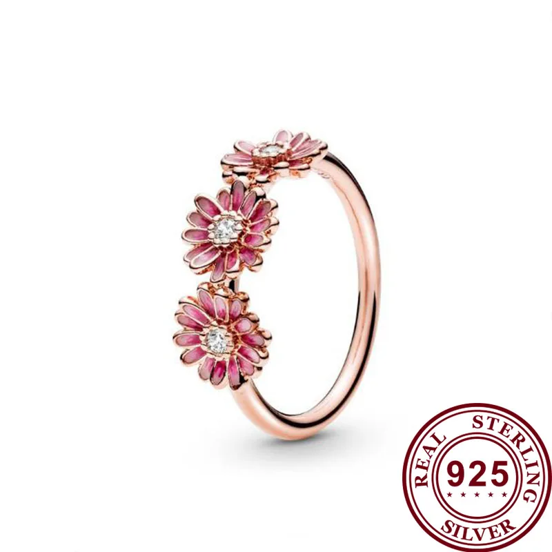 

2020 новый 925 кольцо Серебристый кольцо из розового золота с тремя Розовый Дейзи Пан кольца для женщин Свадебная вечеринка подарок ювелирные ...