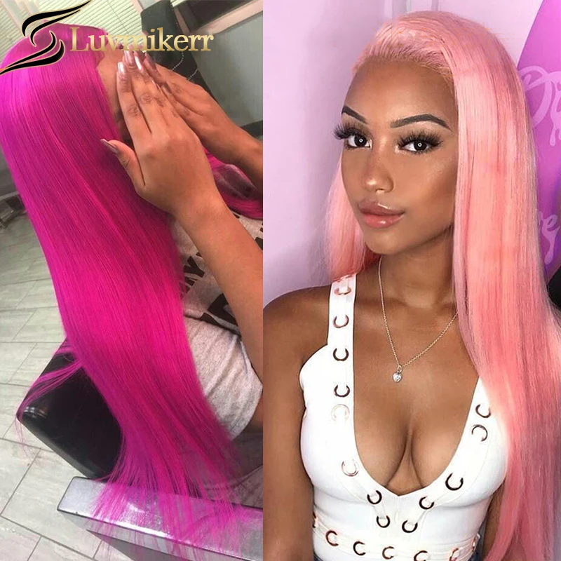 

Pink Red Blue 613 Blonde Lace Frontal Wig Human Hair Full Pre plucked Glueless 150% Straight HD Transparent Lace Wigs For Women
