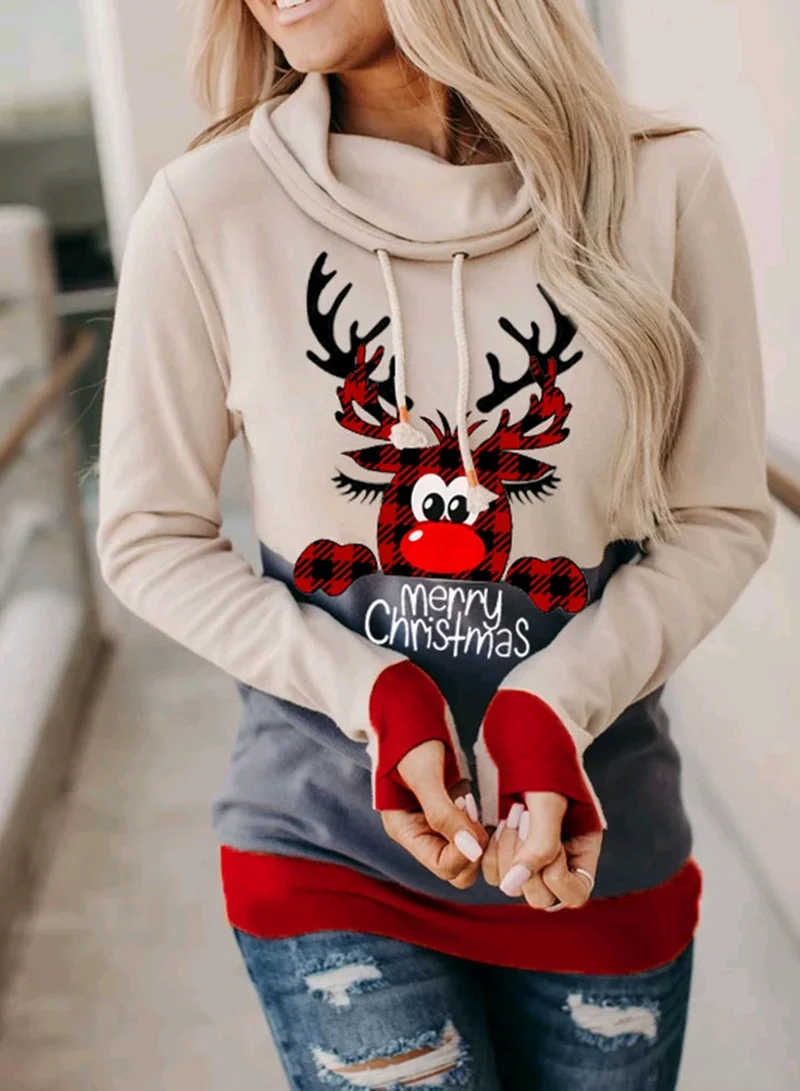

Party Long Sleeve Sweatshirt Girl Deer Pattern Jumper Women Personality Casual Hoodies Christmas Kawaii 3D Print Hooded Pullover