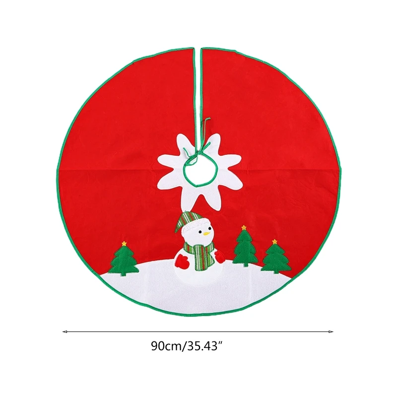 

35 Inch Round Shape Christmas Tree Skirt Reindeer Snowman Embroidery Bottom Circle Apron Xmas Holiday Party Decoration