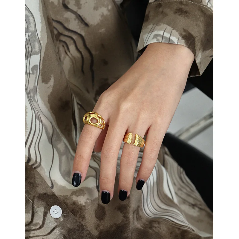 

YPAY 100% Genuine 925 Sterling Silver Open Rings for Women Korea Tin Foil Texture Finger Bague Fine Jewelry YMR1123