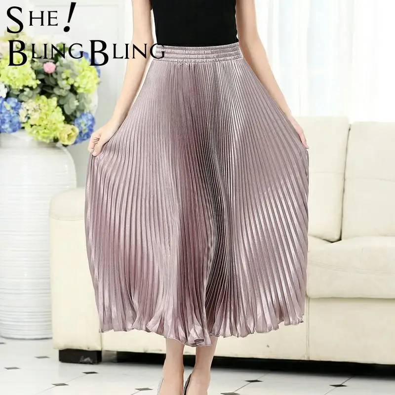 Женская плиссированная юбка SheBlingBling винтажная яркая шелковая с высокой талией