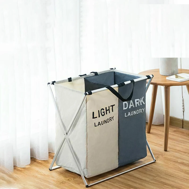 

X-shape Collapsible Dirty Clothes Laundry Basket 2/3 section Foldable Organizer Dorm Laundry Hamper Sorter Washing Laundry Bag