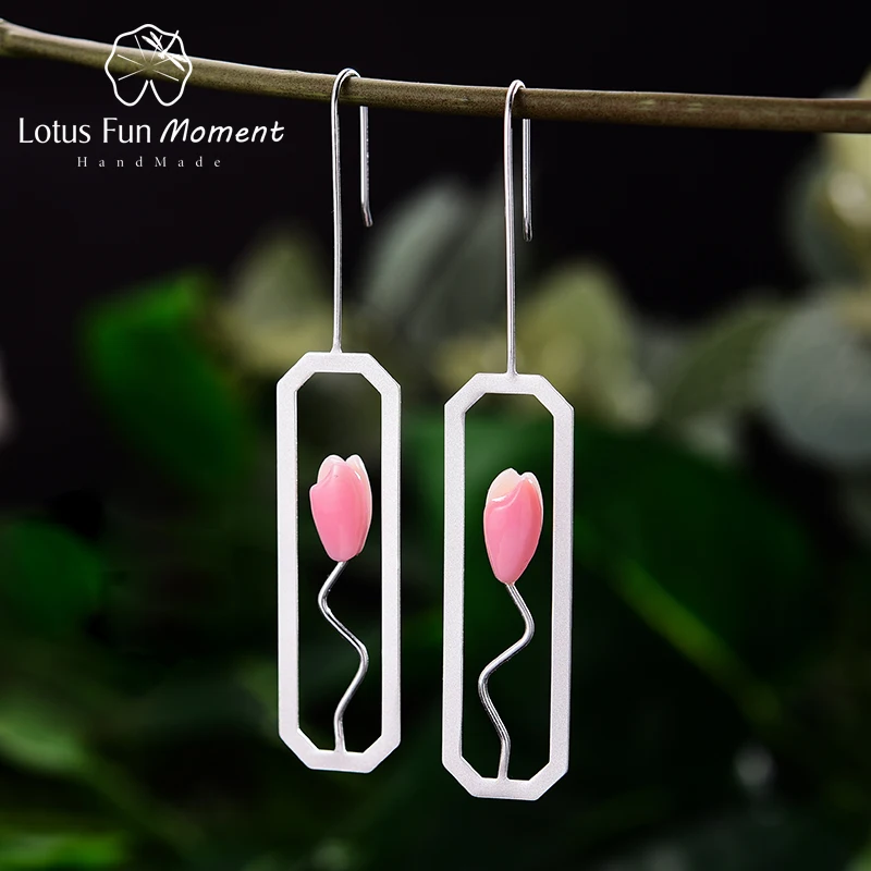 Женские серьги подвески Lotus Fun в виде натуральной ракушки цветка лилии