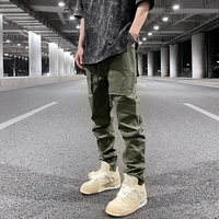 high street drawstring multi pockets cargo pants mens straight loose casual overalls harajuku oversize baggy trousers