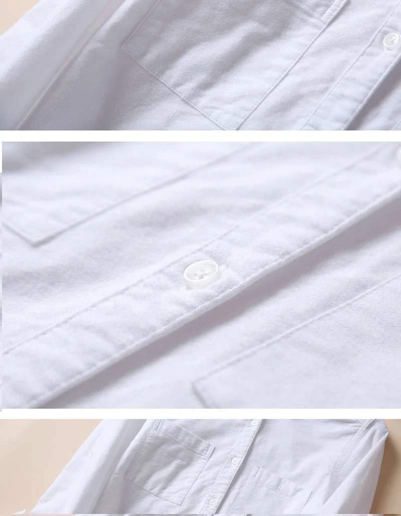 

White Cotton Tops Womens Long Sleeve Button Up Shirts Pockets Turn Down Collar Long Sleeve Blouse 2021 Spring Autumn Clothes