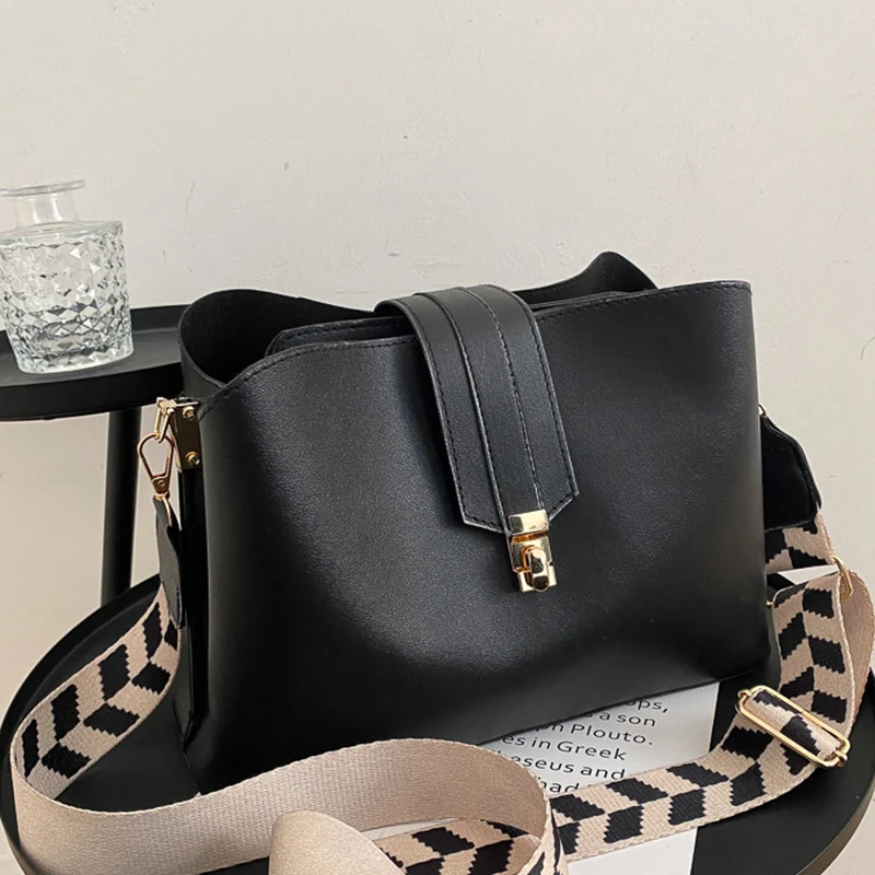 Fashion PU Leather Shoulder Bag for Women 2021 Branded Wide Belt Designer Handbags Women's Trend Solid Color Crossbody | Багаж и сумки