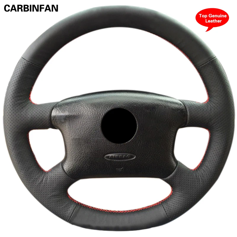 Кожа верхнего слоя черного цвета прошитая вручную чехол рулевого колеса