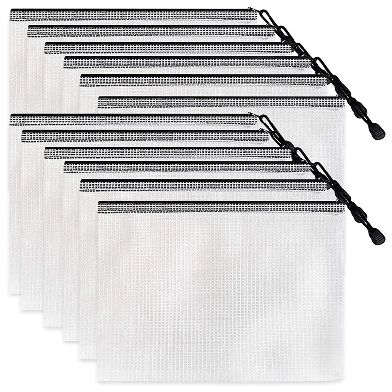 

12 Pcs Zipper File Bag A4 Zipper Mesh Bag Board Game Storage Bag PVC File Bag Office Supplies Storage Bag (34CMx24CM)