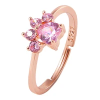 new fashion cute creative pink zircon cats paw rings for women jewelry gifts