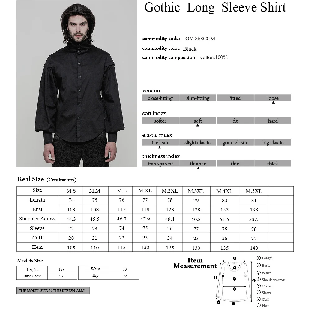 Панк рейв Готический Западный фестиваль фонарь длинный рукав Высокий воротник