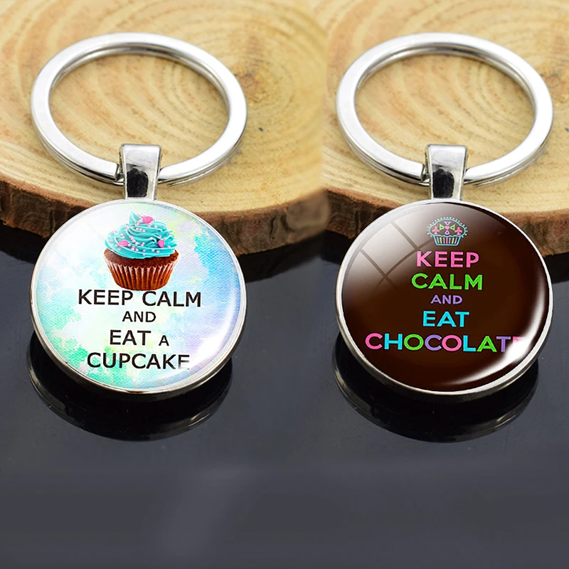Двухсторонний брелок со стеклянным кабошоном брелки для ключей с надписью Keep Calm