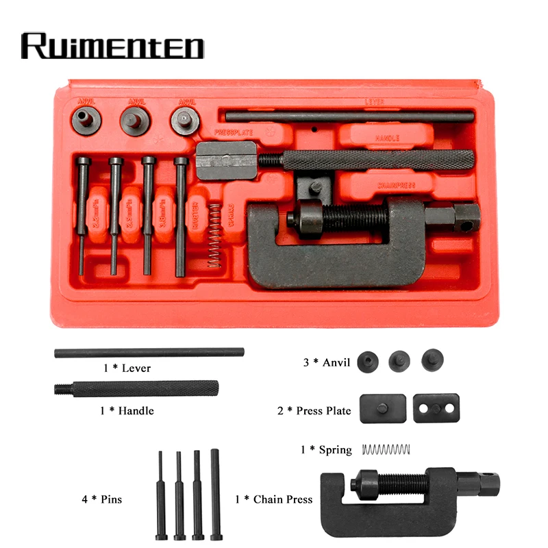 

Motorcycle Bike Chain Breaker Splitter Link Riveter Universal Riveting Tool Set Cycling Accessories With Carry Box Hand Tools