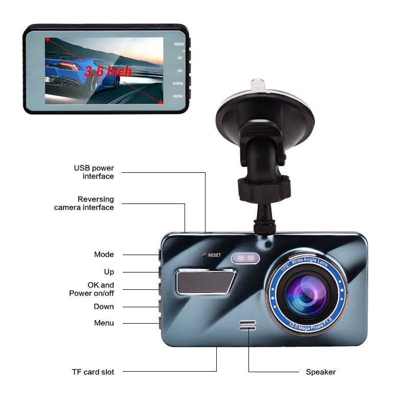 

Night Vision Dash Cam 4" HD 1080P 140Cycle Recording Video Recorder Dual Lens Rear View Camera Car DVR Dash Cam