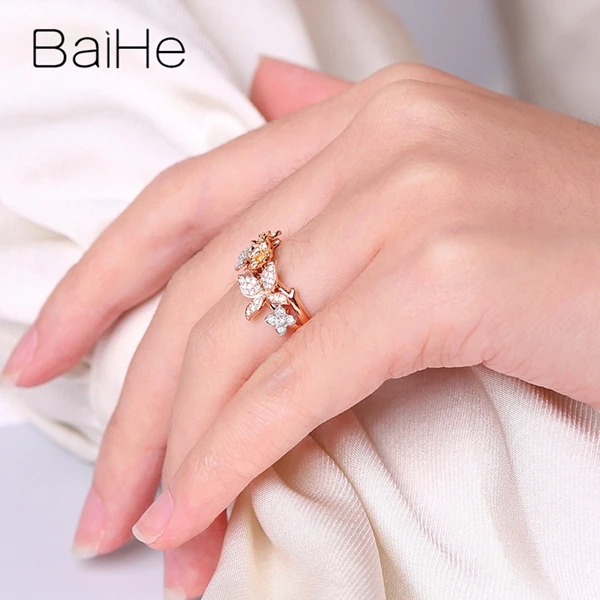 BAIHE Solid 14K белый+ желтый+ розовое золото Сертифицированный 0.24ct натуральные Алмазы обручальные женские модные ювелирные изделия Подарочное кольцо