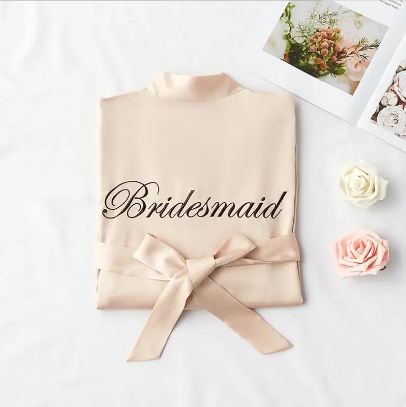 ChampagneBridesmaid Пижамы Халаты темно-розовый халат серебряная буква кимоно атласные пижамы Свадебный халат Подружка невесты, сестра Мать Свадебные платья кимоно - Цвет: ChampagneBridesmaid