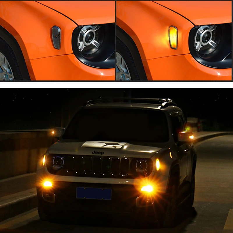 GTinthebox Smoked Lens Amber LED Lights Side Marker Turn Signal Lamps Update Kit For Jeep Renegade 2014-2018 2019 2 Pcs Pack | Автомобили