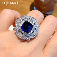 kqdance luxury 925 silver created tanzanite emerald diamond flower ring with big green blue stone jewelry for woman love gifts