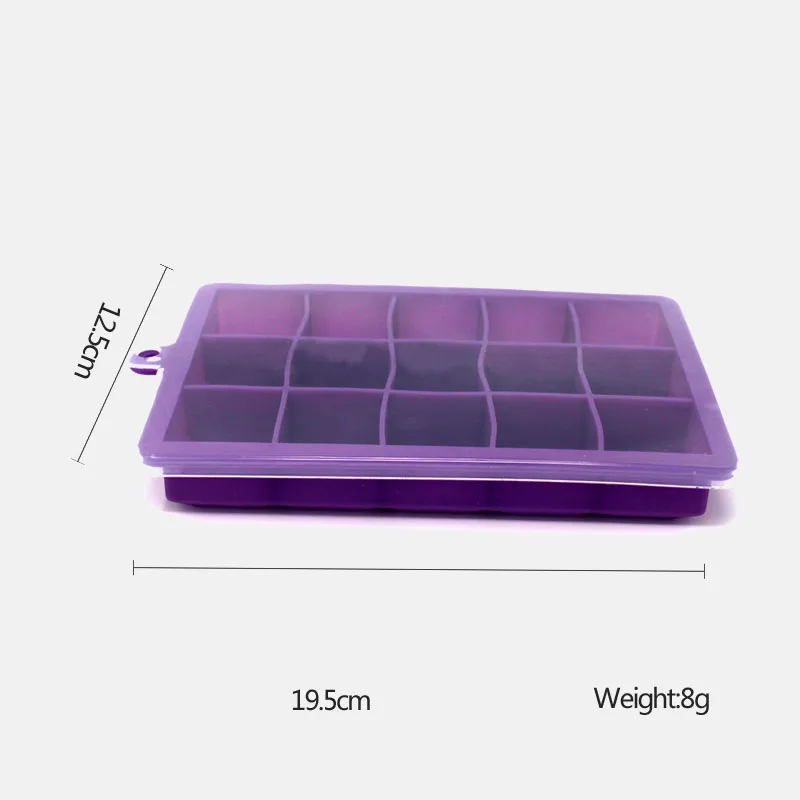 

Practical Ice Tray Food Grade 15 Grid Square Shape Ice Cream Maker DIY Silicone Cube Mold Home with Lid Kitchen Bar Accessories