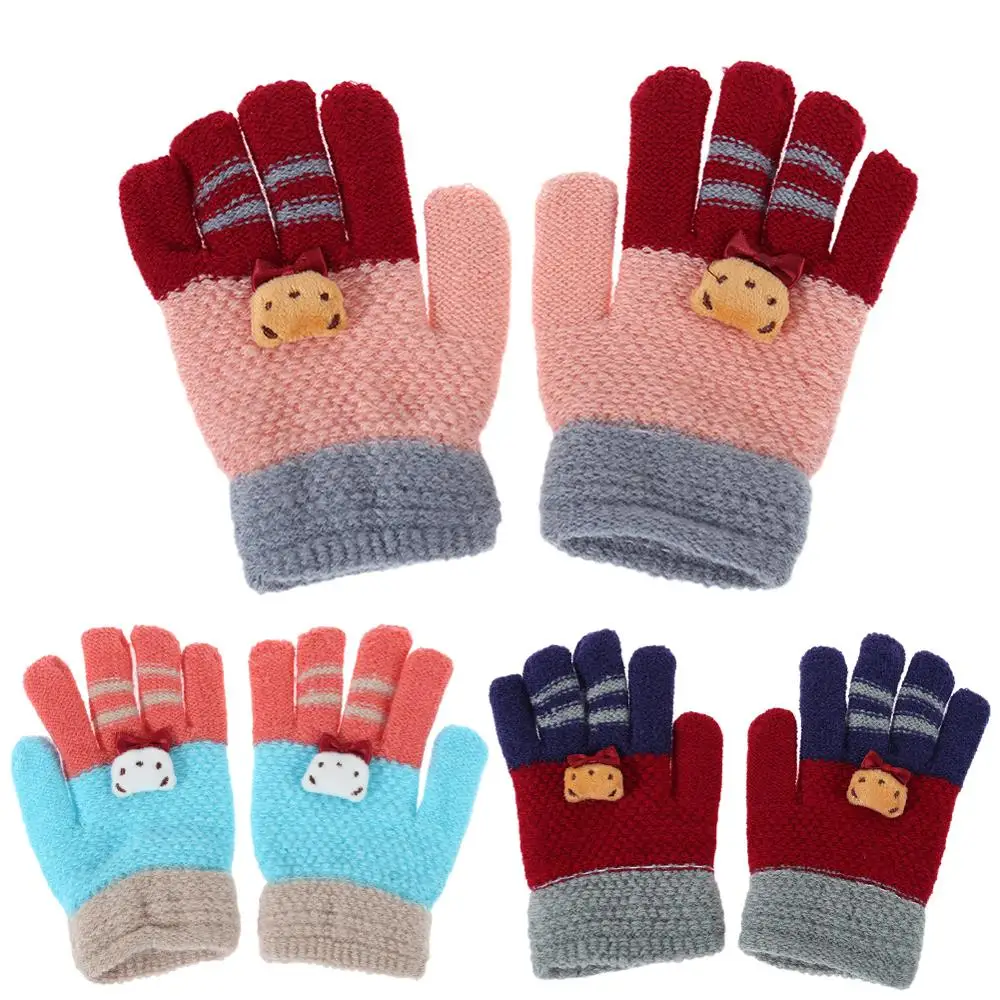 Autumn Winter Kids Gloves Fashion Elastic Warm Girls Full Finger Cute Cartoon Children Knitted Stretch Mittens Ski | Детская одежда и