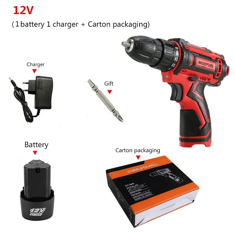 12V 1 Battery Аккумуляторная мини-дрель 12 В 16,8 в 36 В аккумуляторные электроинструменты 2 скорости гибкий вал аккумуляторная отвертка электрическая - Цвет: 12V 1 Battery