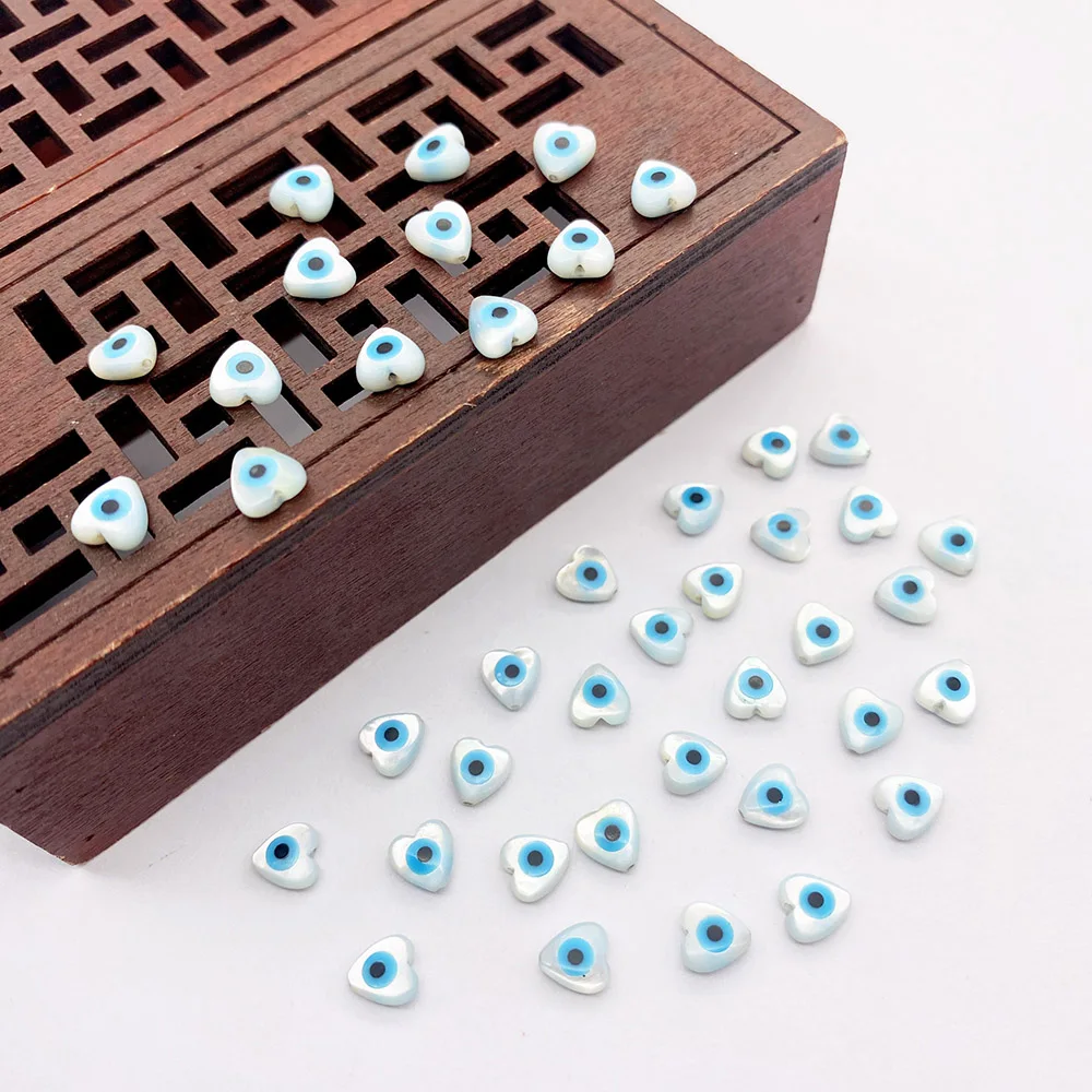 

5pcs Evil Eye Natural Sea Shell Beads Heart-shaped Double Bashing Necklace String Beads DIY Jewelry Charm Making Accessories