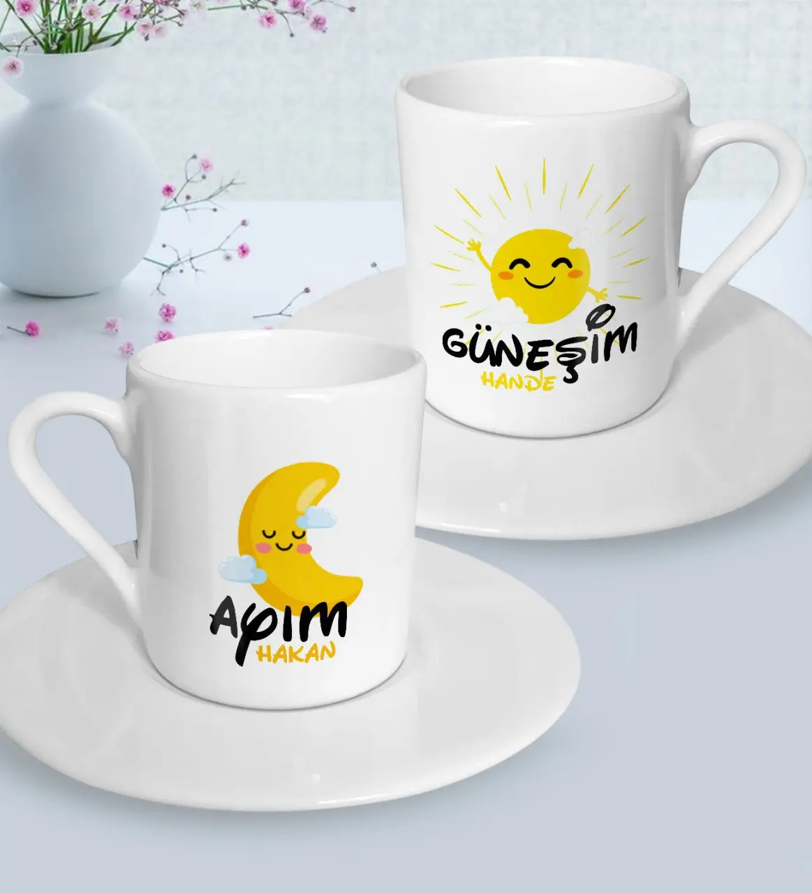 

Персонализированные солнечного света и Ayım двойной чашка для кофе по-турецки Seti-5