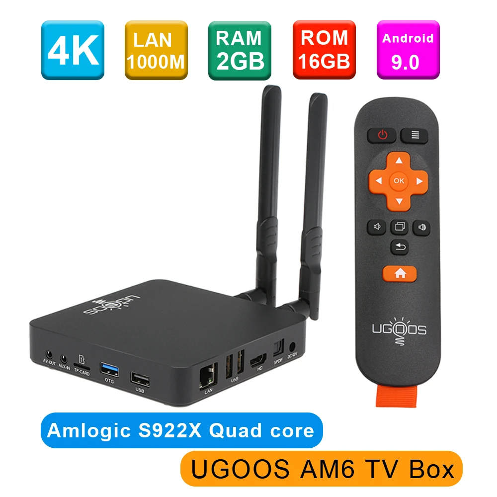UGOOS AM3 AM6 Android 7,1 ТВ приставка Amlogic S912 VP9 H.265 UHD 4K HDR 2 GB/16 GB 2,4G и 5G WiFi 1000M LAN DLNA Miracast HD медиаплеер