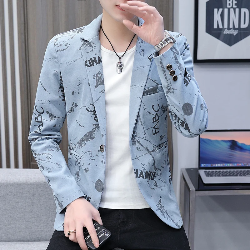 

2021 Men's Spring New Letter Printed Suit Youth Slim Fit Trendy Handsome blazer