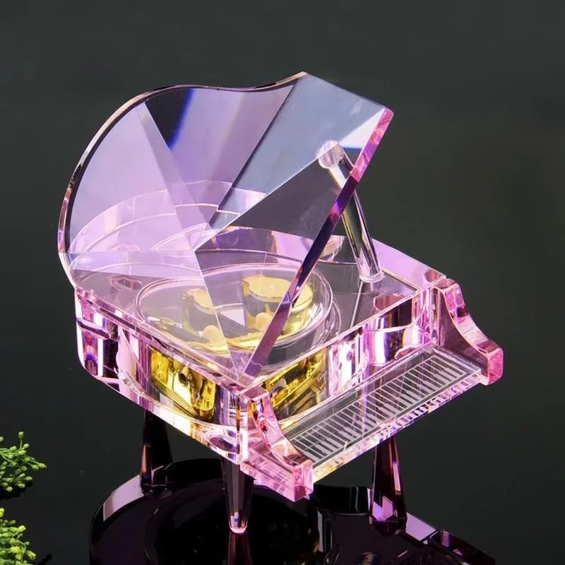 

Crystal Piano Shaped Music Box For Family Valentine's Day Decoration Christmas Gifts And Craft Accessories Modern Pink New Cute