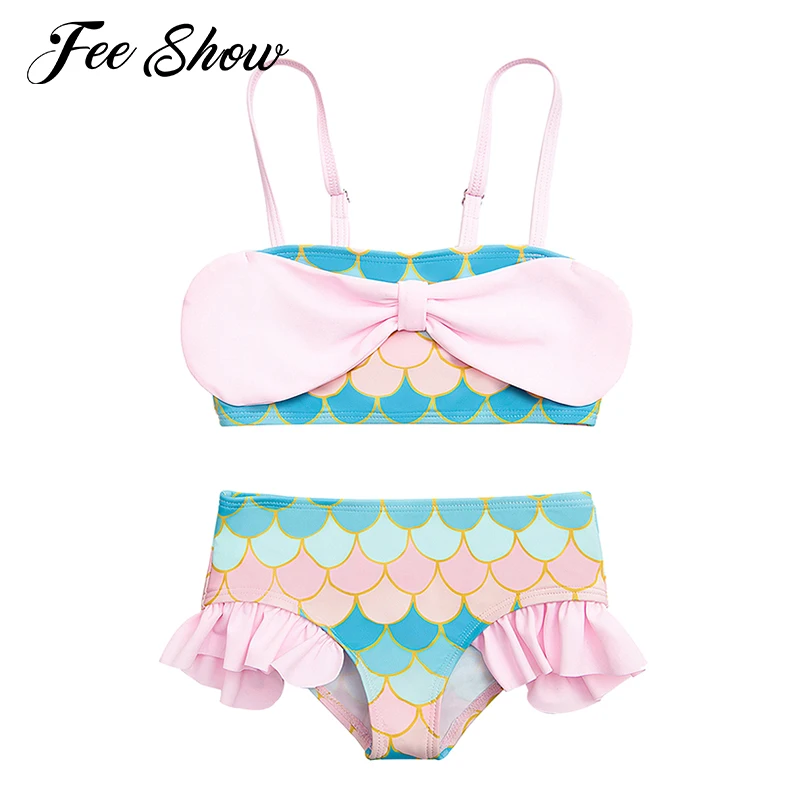 Детские летние купальники для девочек с принтом русалки купальник регулируемыми