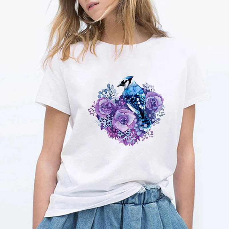 

Women Clothing 2021 Aesthetic Flower graphic t shirts Ladies Tees Casual T-shirt White Short Sleeve t-shirt Fashion Top Female