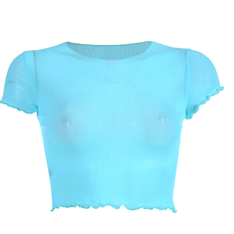 Модный женский короткий рукав сексуальный черный из прозрачной ткани сетчатый