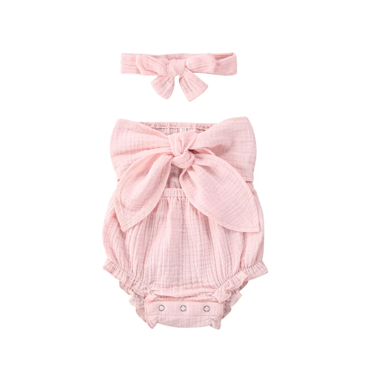 

Summe Baby Rompers 0-18M Newborn Baby Girl Clothes Off Shoulder Bowknot Cotton Rompers Jumpsuit Headband 2Pcs Outfits Set