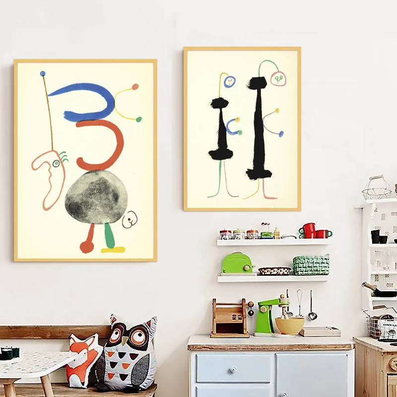 

Wall Art Print Kids Draw Abstract Painting Stick Figure Canvas Picture Cartoon Poster and Print for Nursery Kindergarten Decor