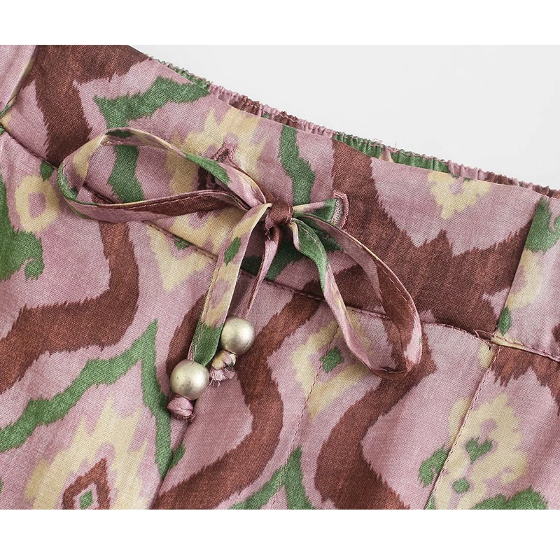 

ZA 2 Pieces Women Shirt + Pants Summer Set 2021 Floral Printed Single Breasted Tops Drawstring Long Pant Fashion Girls Outfits