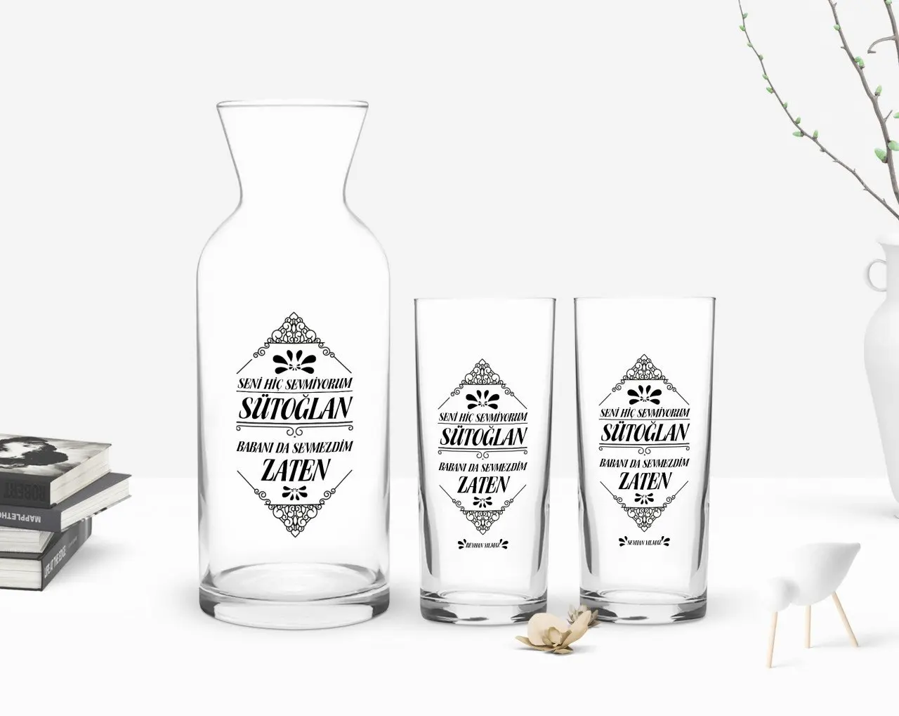 

Персонализированные Цветные, с надписью «I Болливуд линии Sütoğlan дизайн двойной arrack чашки и графин подарок Seti-1