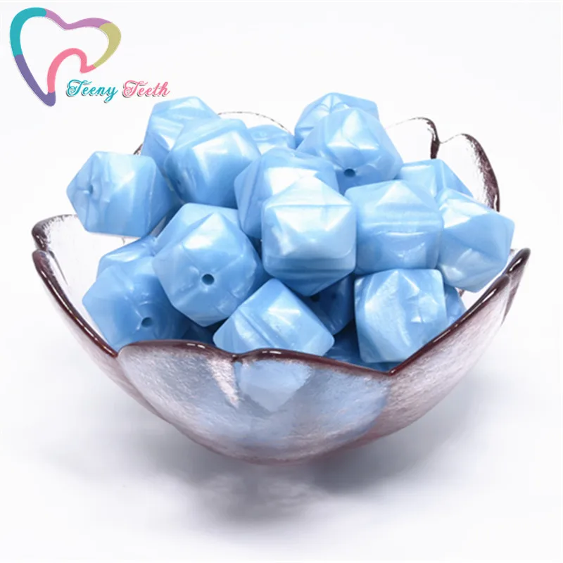 Metallic Solid Blue 10 шт Силиконовые бусы для прорезывания зубов шестигранник 14 мм/17 мм силиконовые жевательные бусины ожерелье зубы DIY Ювелирные изделия запчасти пищевой силиконовый бисер - Цвет: Metallic Solid Blue