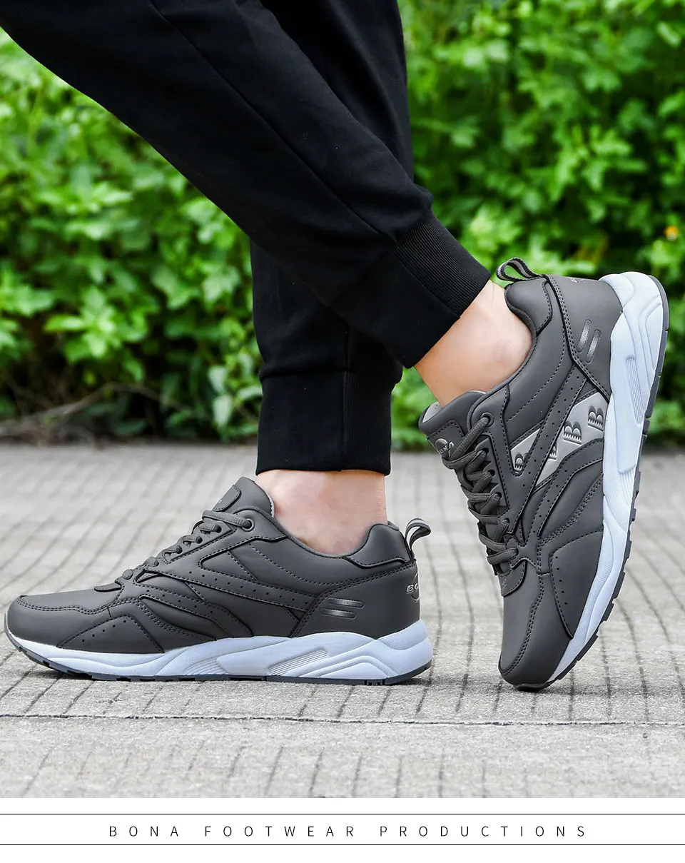 BONA New Designers Cow Split Running Shoes Men Outdoor Sneakers Shoes High Quality Breathable Shoes Jogging Tennis Shoes
