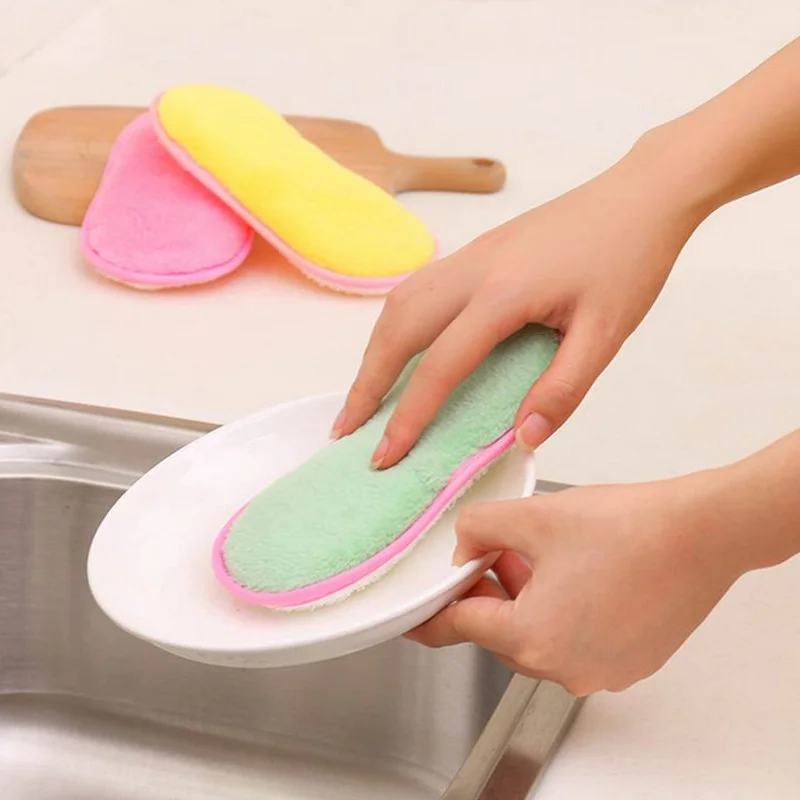 Многофункциональные двухсторонние губки для очистки мытья посуды кухонные