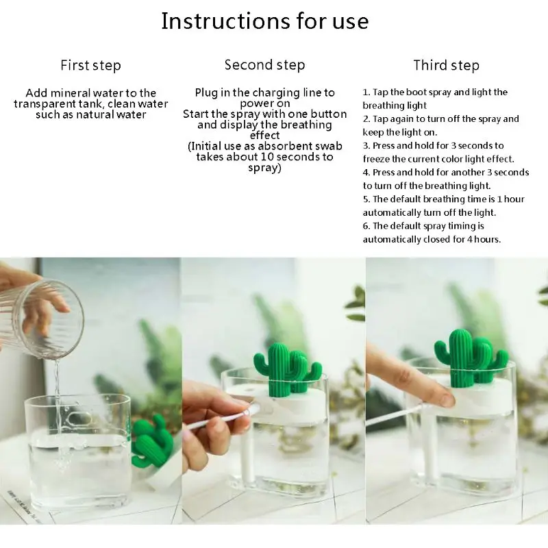 

160ML Ultrasonic Air Humidifier Clear Cactus Color Light USB Essential Oil Diffuser Car Purifier Aroma Diffusor Anion Mist Maker