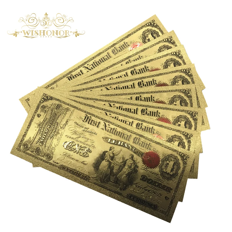 10pcs/lot Color USA Gold Banknotes 1 Dollar Banknote In 24k 1875 Year's Fake Money For Collection | Дом и сад