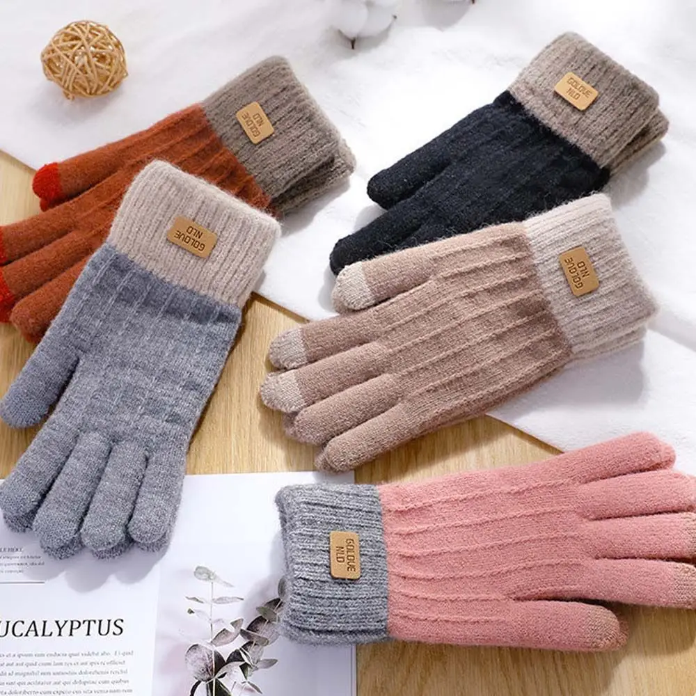 

Зимние осенние теплые эластичные вязаные перчатки разных цветов из искусственного кашемира перчатки для сенсорных экранов для женщин мужч...