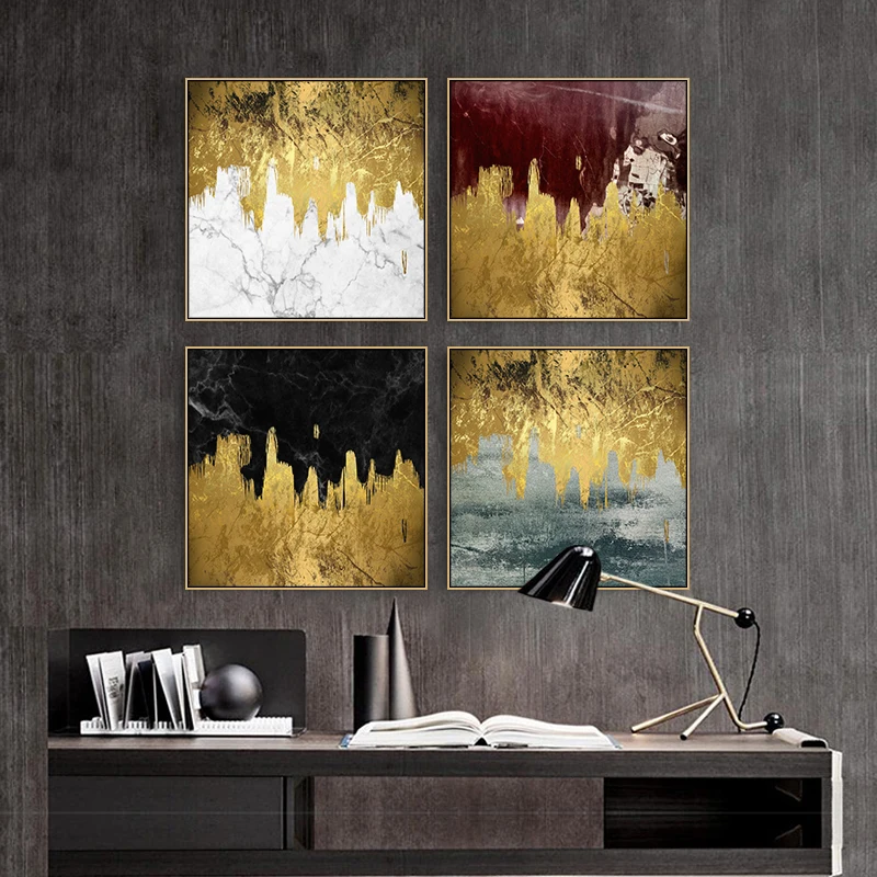 Северный золотой абстрактный пейзаж настенная живопись холст печать плакаты