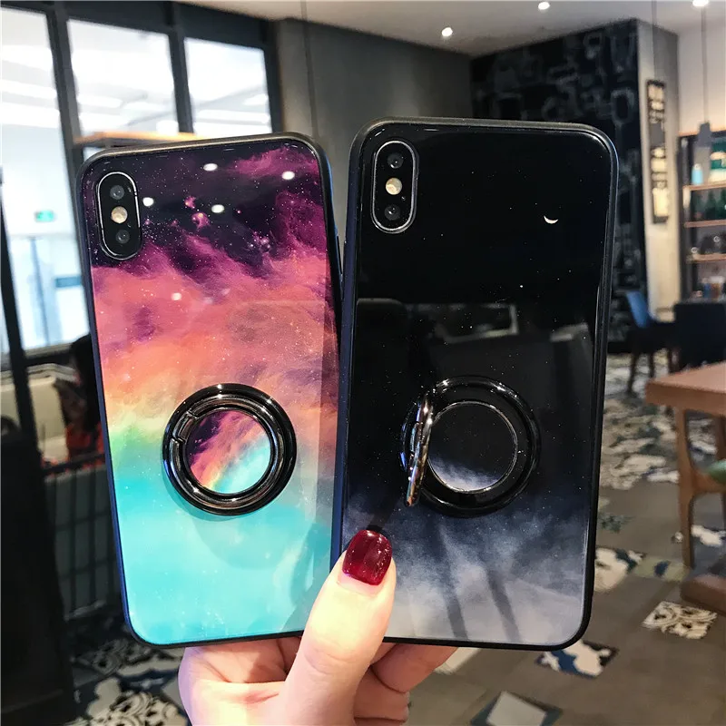 Роскошный красивый чехол для Iphone 11 Pro XS MAX XR X 6 7 8Plus с кольцом из закаленного