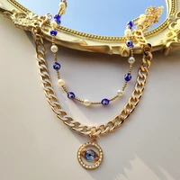bohemia beach blue evil eye pearl beaded choker cuban necklace for women fashion gold color thick cuban necklace holiday jewelry